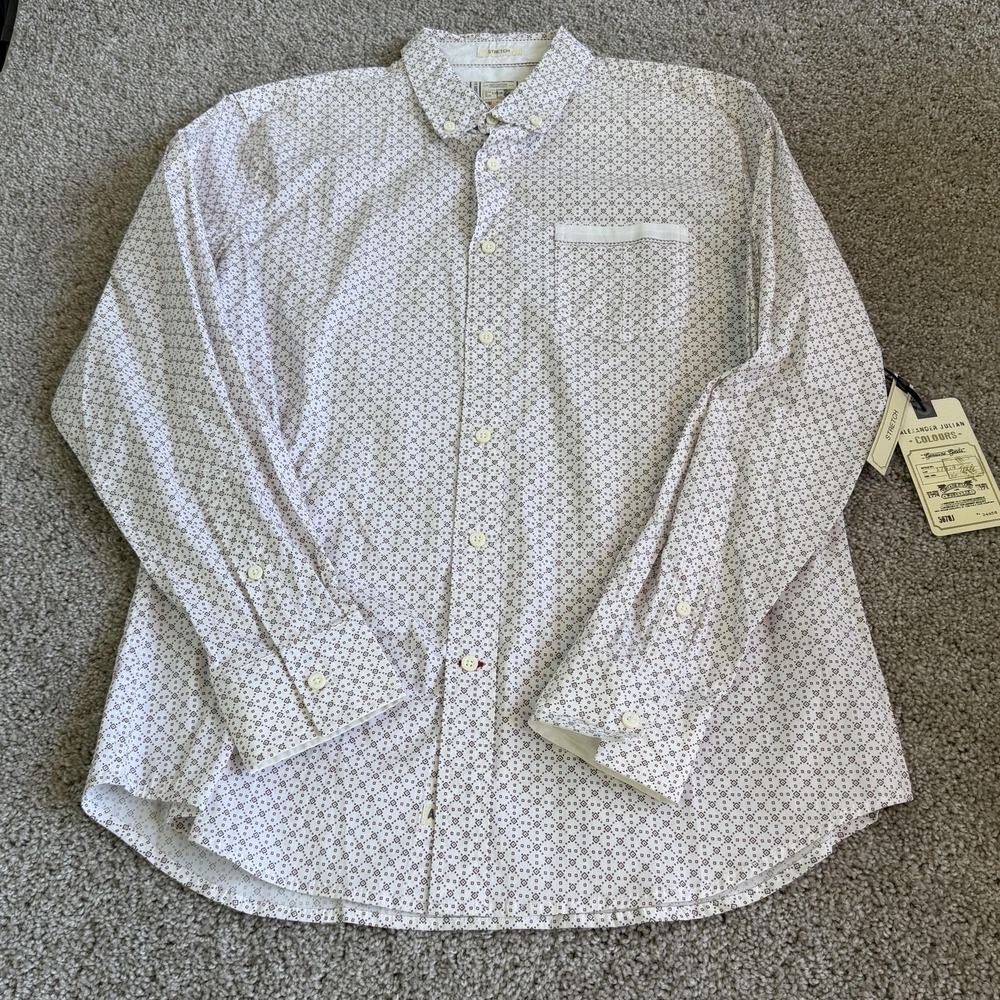 Alexander Julian Colours Shirt Mens Large White Geometric Long Sleeve Button Up